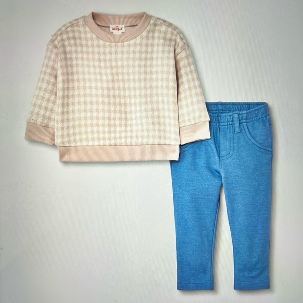 New Baby Gingham Sweater and Pants Set